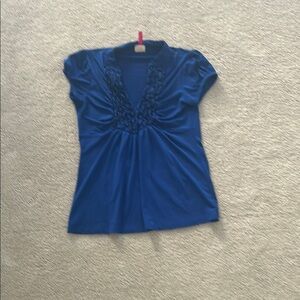 Heart Soul Blue ruffled short sleeve shirt.